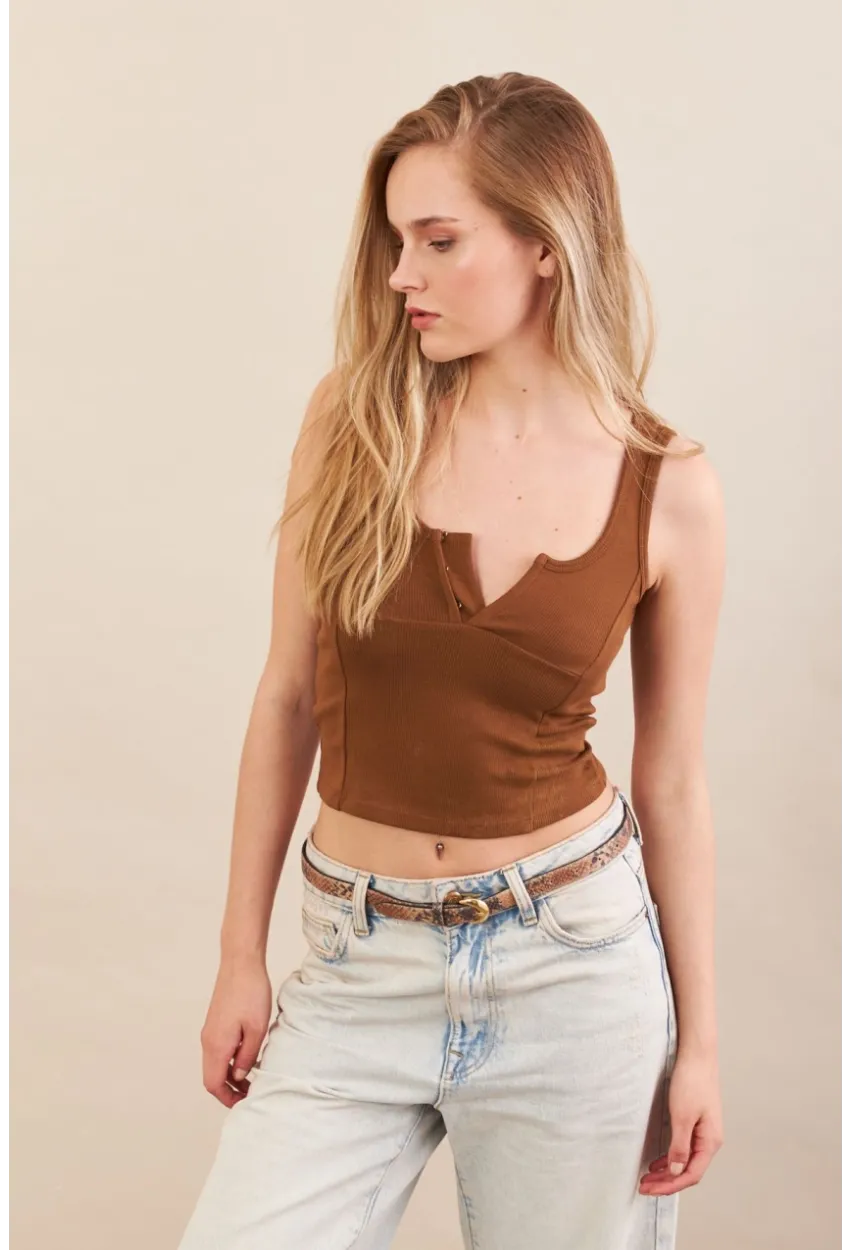 Kadın Camel Agraflı Kısa Bluz ZH167