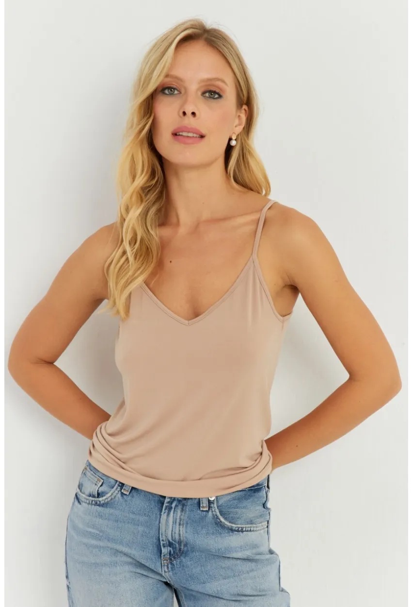 Kadın Camel Askılı Bluz AYD269