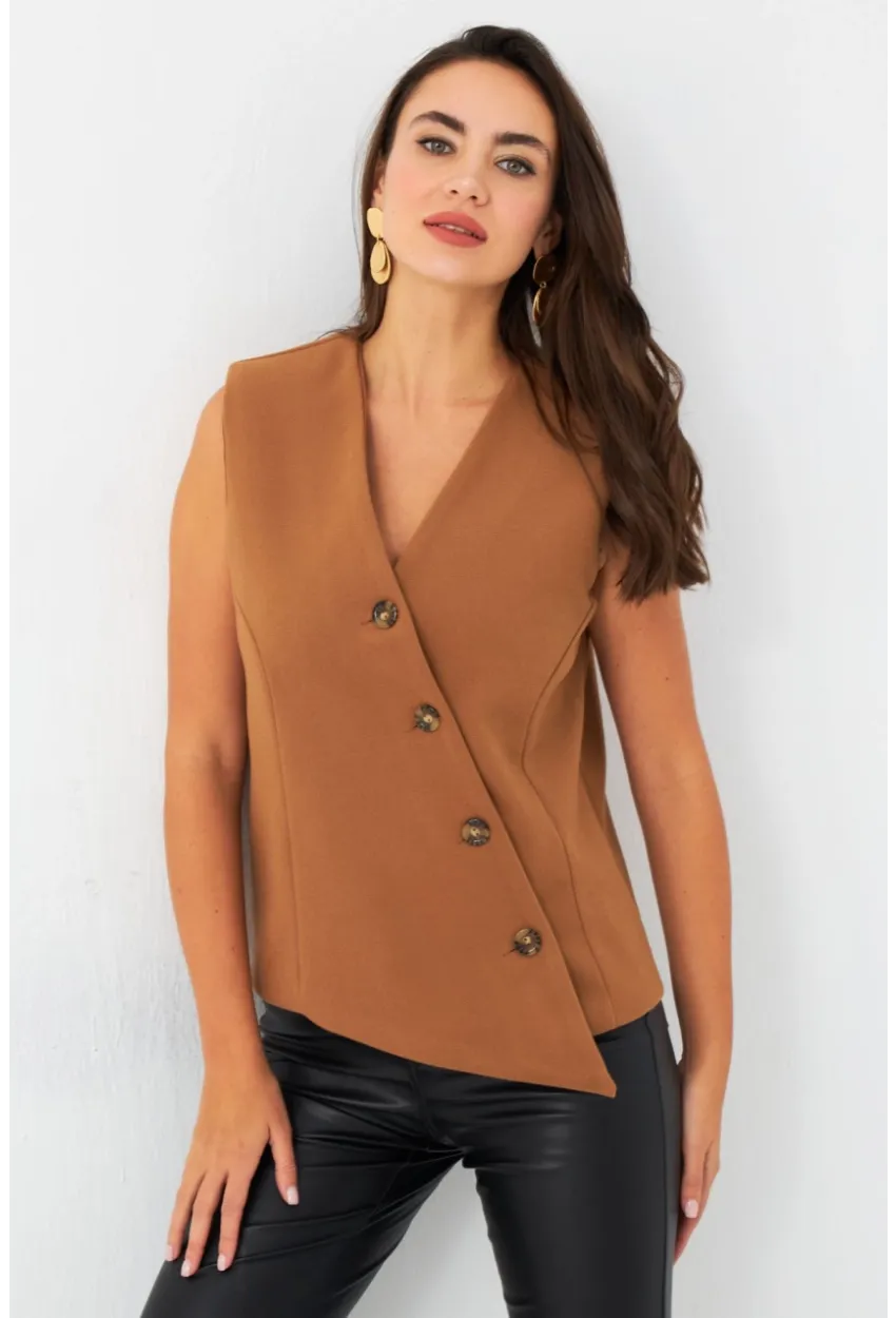 Kadın Camel Astarlı Asimetrik Yelek RAD50102