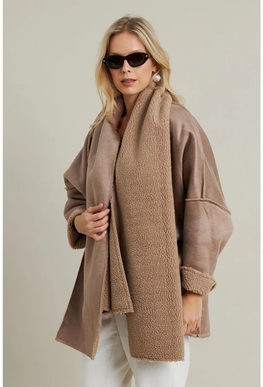 Kadın Camel Atkılı İçi Peluş Premium Ceket SE5