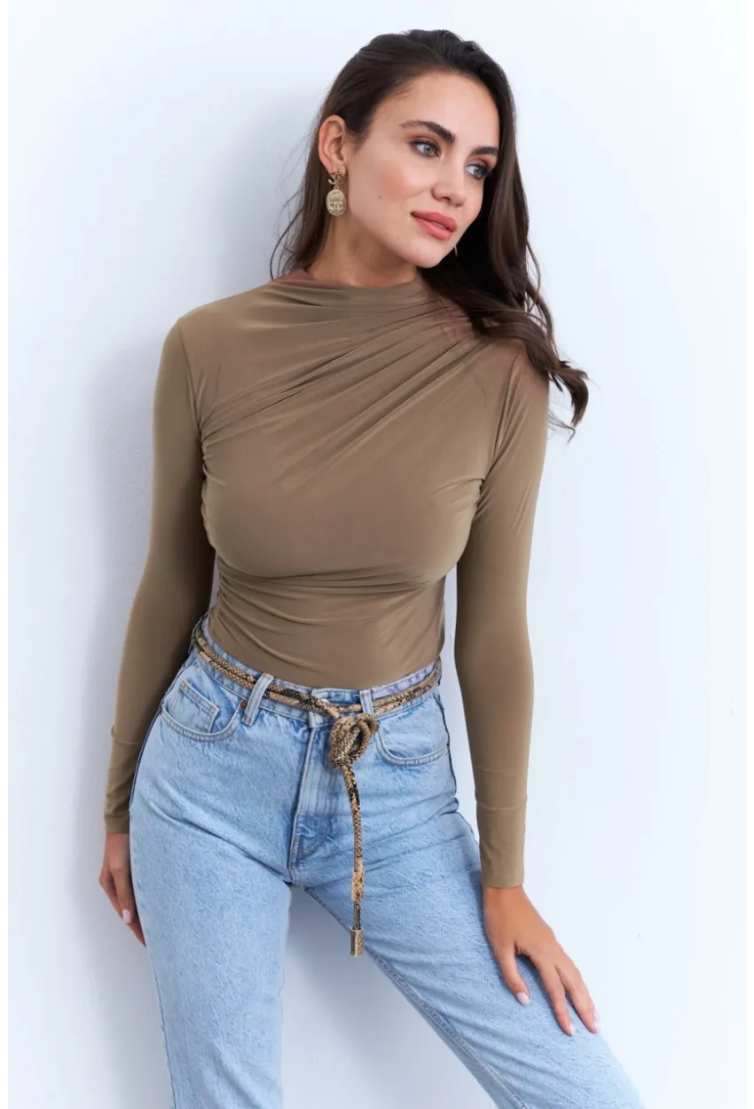 Kadın Camel Büzgülü Bluz LPP1279