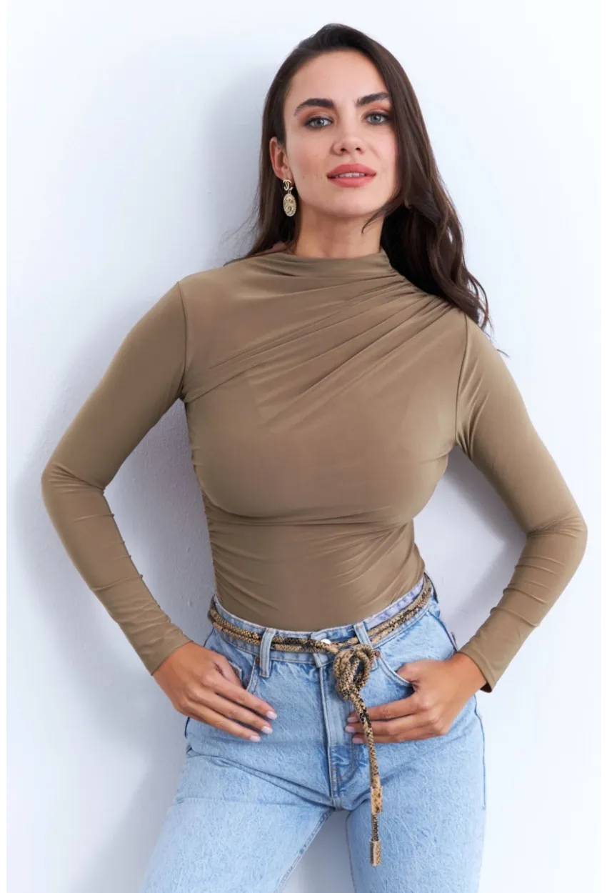Kadın Camel Büzgülü Bluz LPP1279