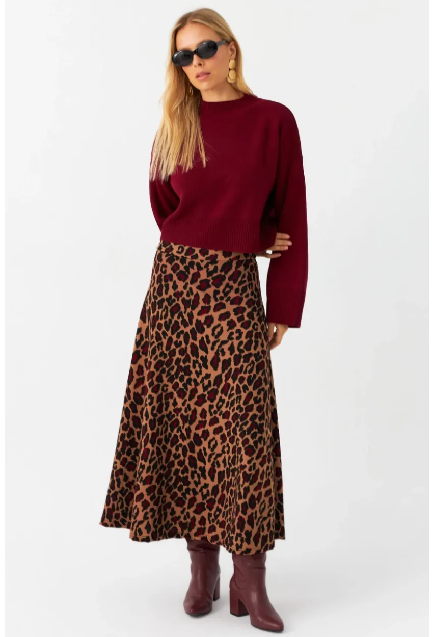 Kadın Camel Desenli Çan Etek LON3007
