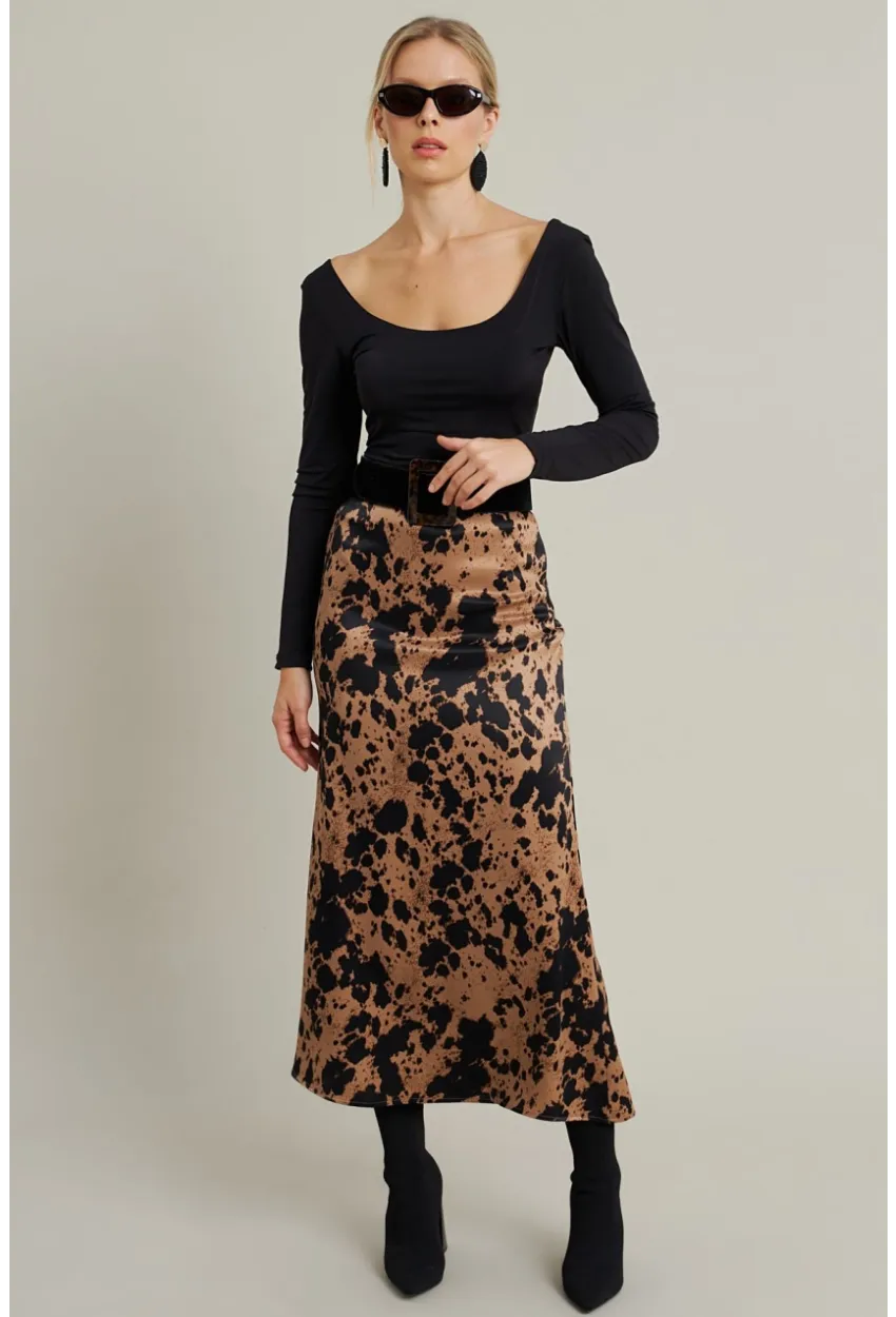 Kadın Camel Desenli Saten Etek MCAR1060