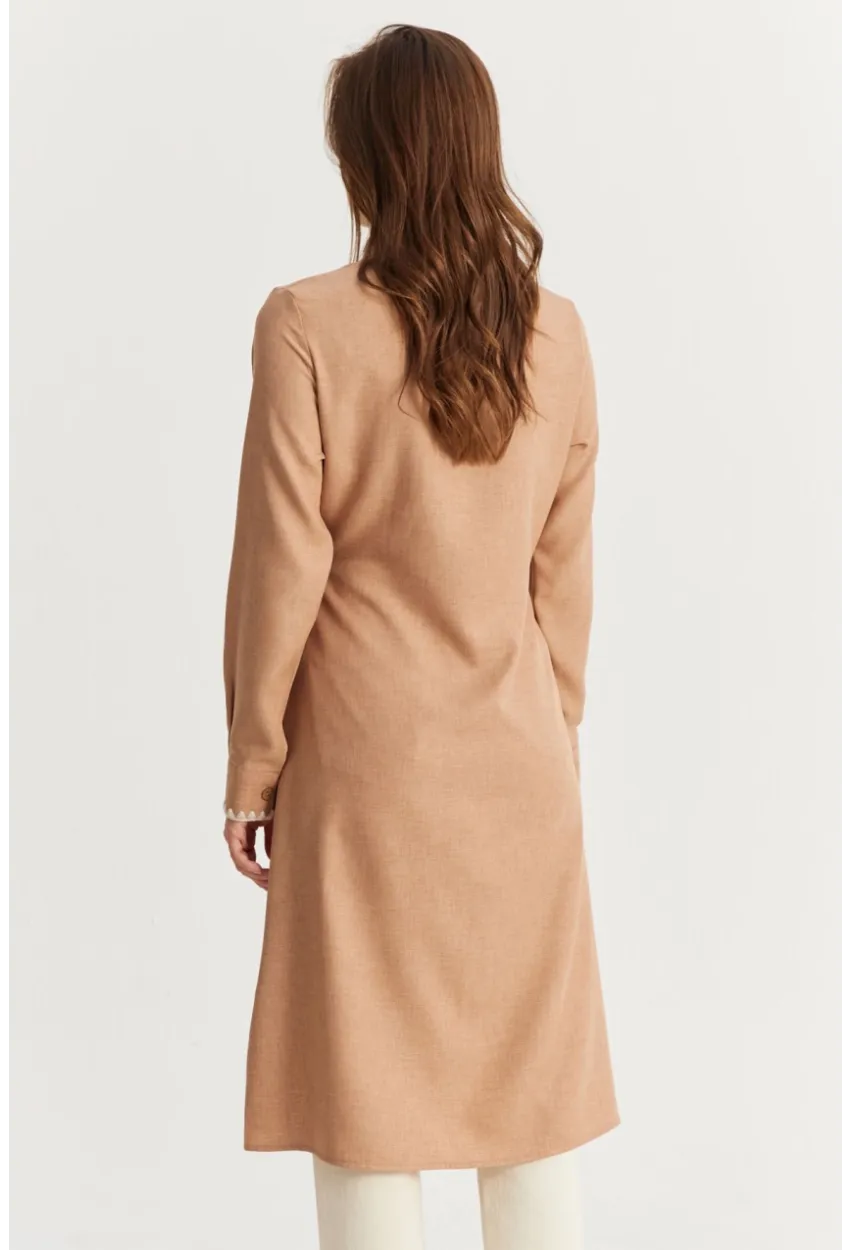 Kadın Camel Garnili Gömlek Midi Elbise MASF10