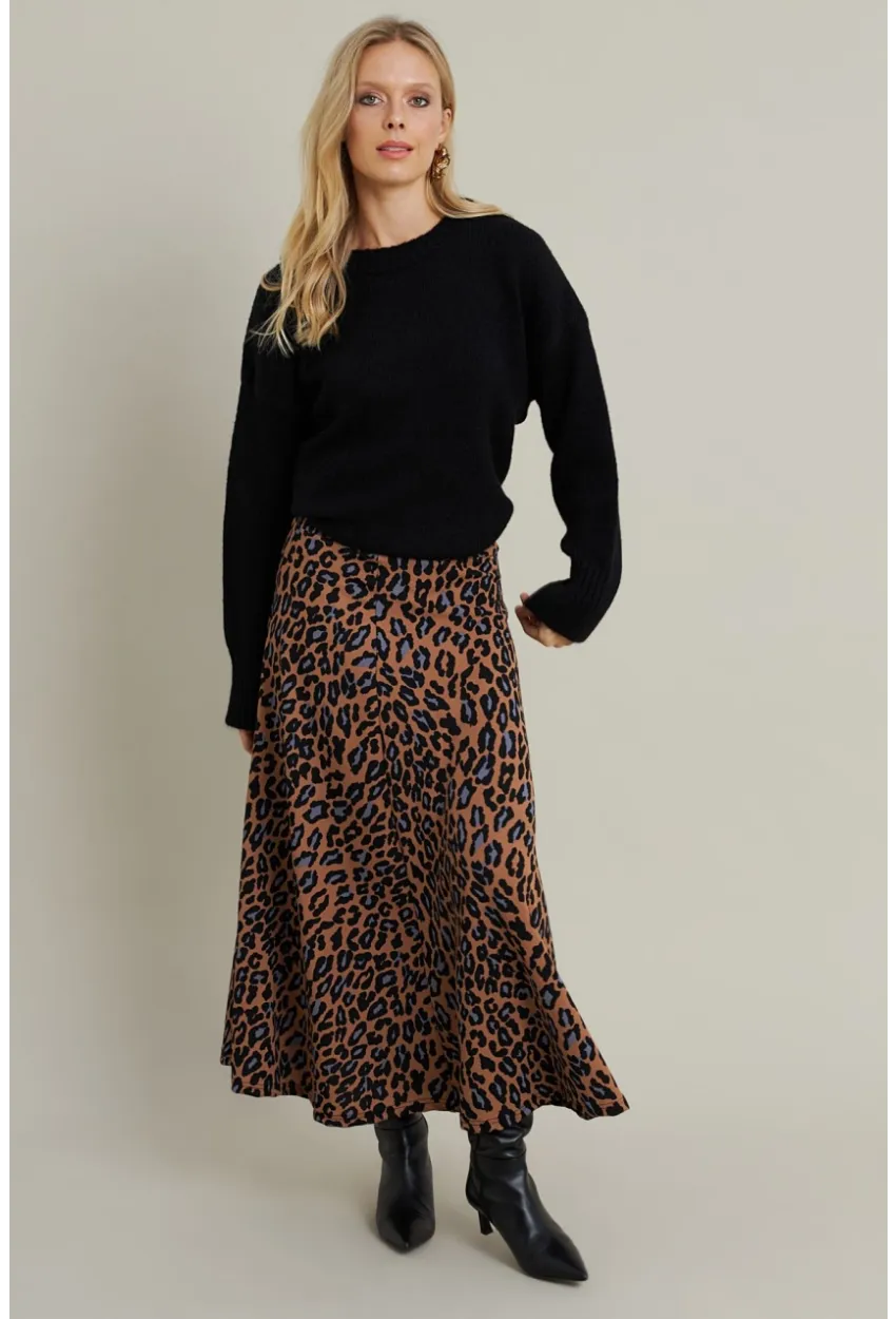 Kadın Camel-İndigo Desenli Çan Etek MLON3007