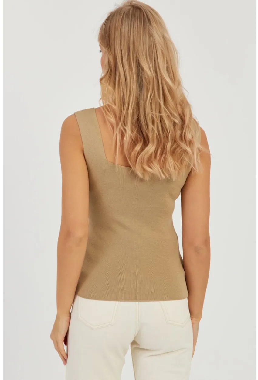 Kadın Camel Kare Yaka Triko Bluz YV80