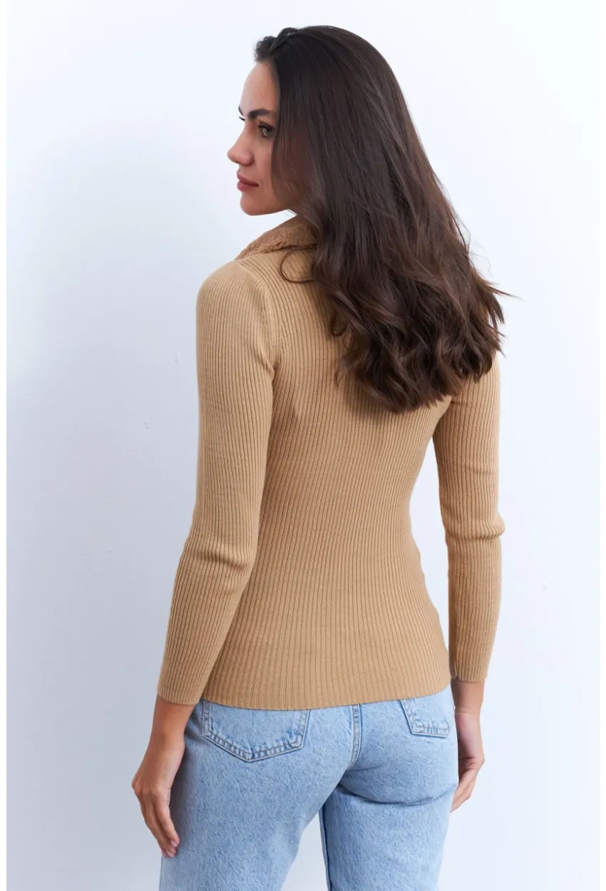 Kadın Camel Kürk Yaka Bluz ELA115