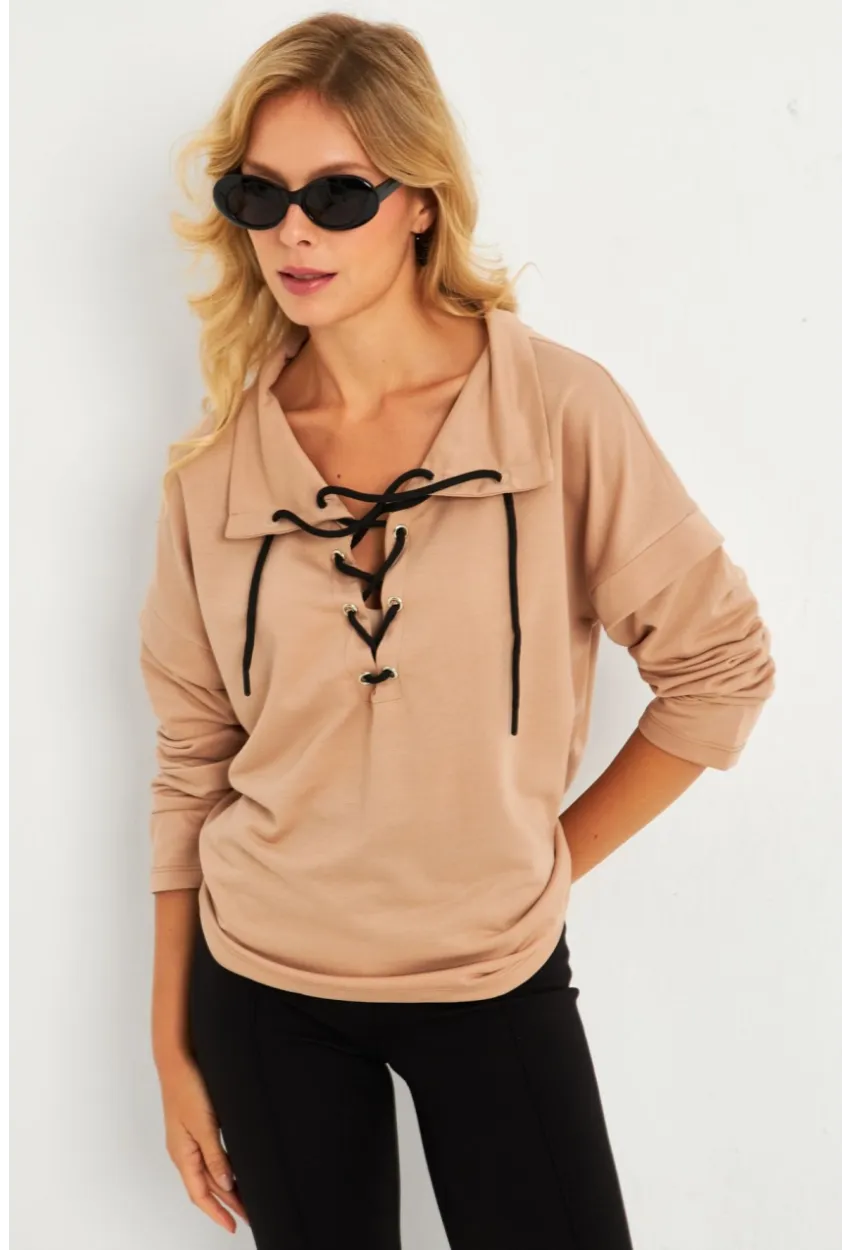 Kadın Camel Kuşgözlü Sweatshirt TF04