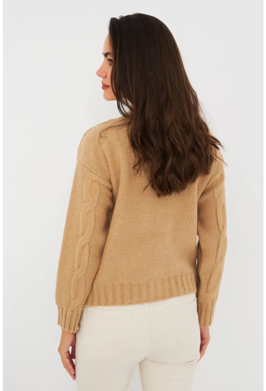 Kadın Camel Saç Örgülü Hırka YV295