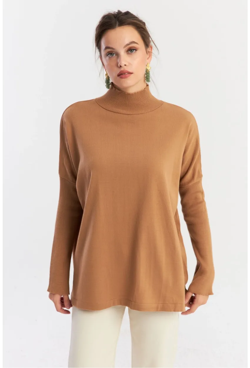 Kadın Camel Salaş Triko Bluz YV289