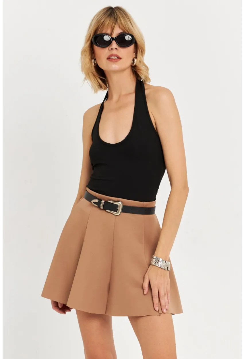 Kadın Camel Scuba Pilili Mini Etek DAF3204