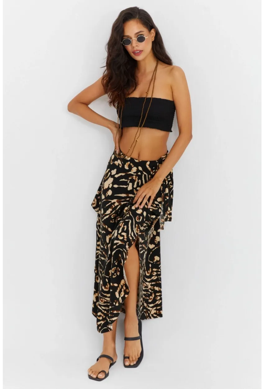 Kadın Camel-Siyah Asimetrik Etek LV81