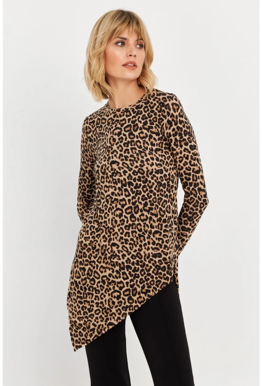 Kadın Camel-Siyah Asimetrik Leopar Tunik MLPP1186-1