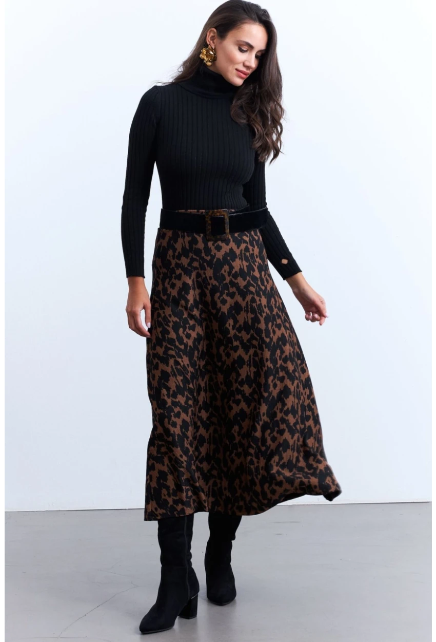 Kadın Camel-Siyah Desenli Çan Etek MLON3007