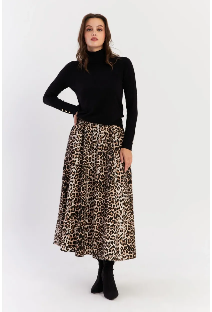 Kadın Camel-Siyah Leopar Çan Etek ELA3951