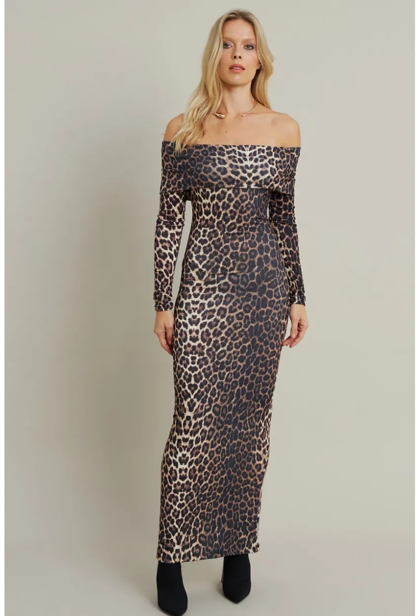 Kadın Camel-Siyah Madonna Yaka Maxi Elbise LİK10