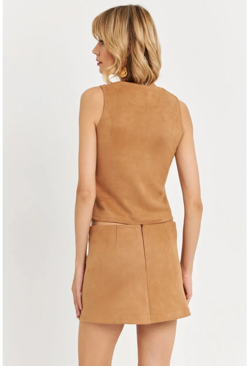 Kadın Camel Süet Mini Etek KED7095