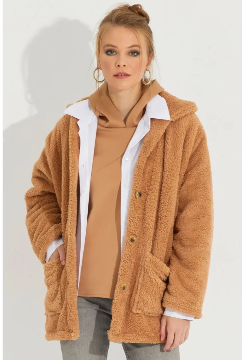 Kadın Camel Teddy Ceket Q980