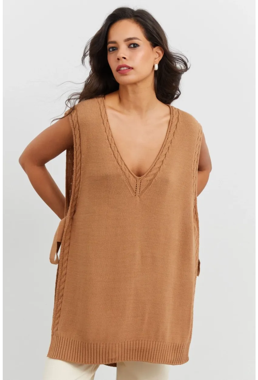 Kadın Camel Triko Süveter YV103