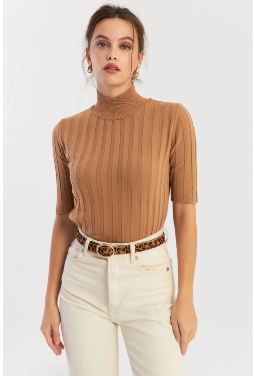 Kadın Camel Yarım Balıkçı Triko Bluz YV287