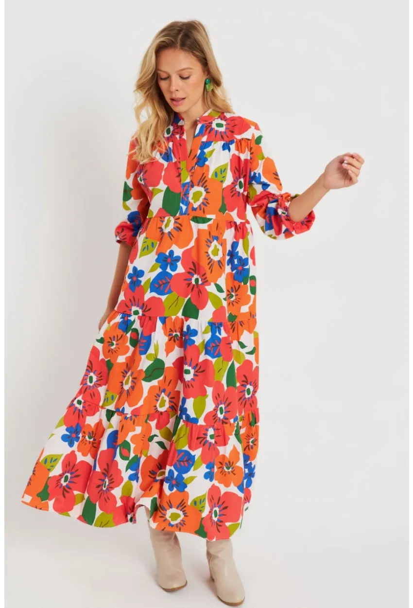 Kadın Desenli Salaş Mini Elbise Turuncu ASH23046