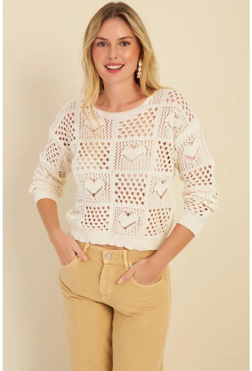 Kadın Ekru Ajurlu Triko Bluz  MZU601