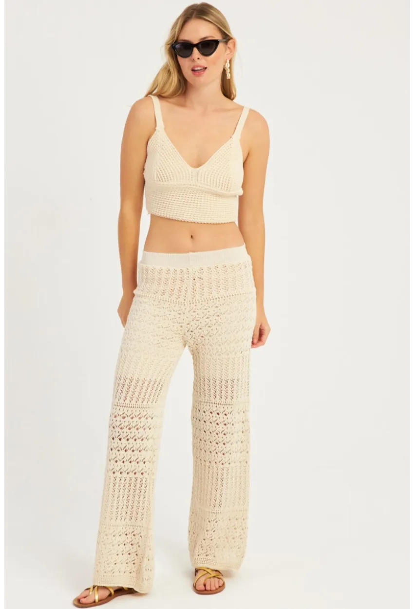 Kadın Ekru Ajurlu Triko Pantolon YZ3062