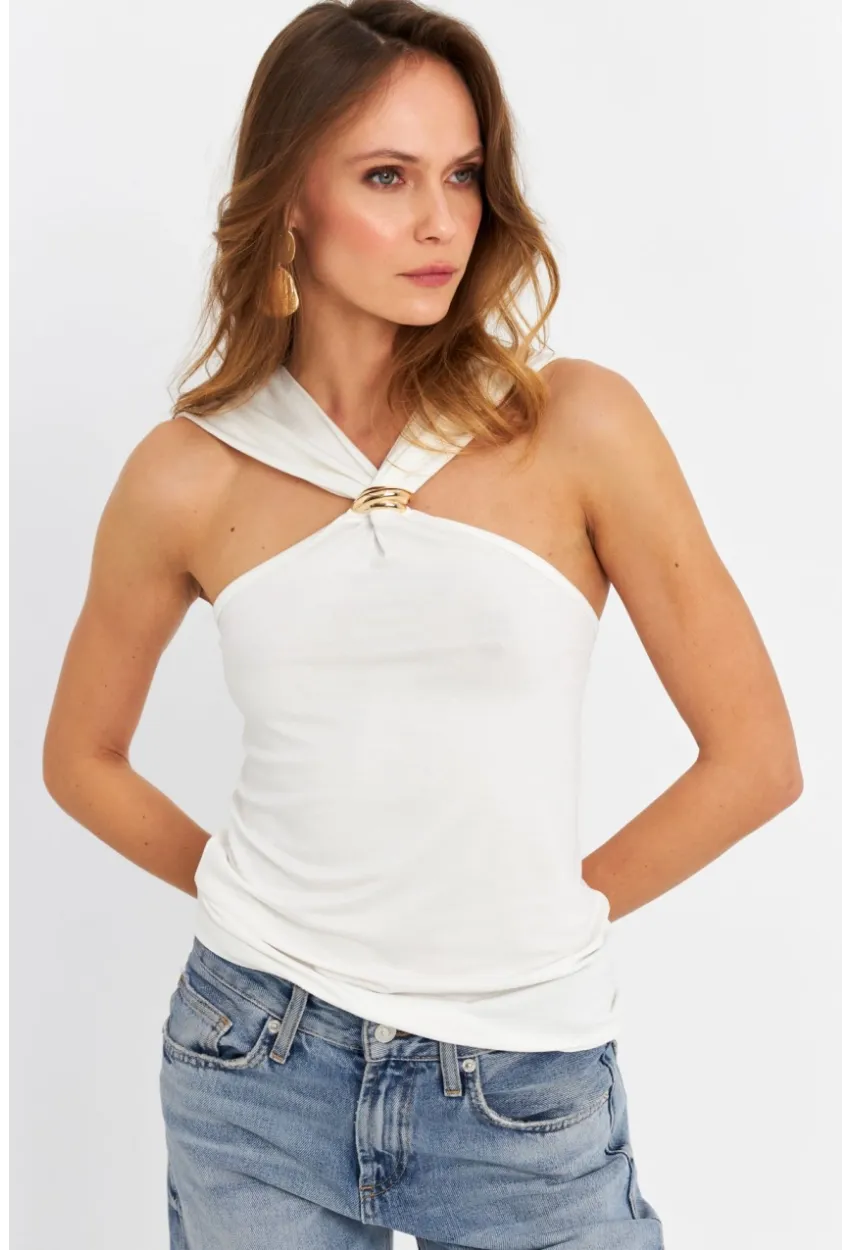 Kadın Ekru Aksesuarlı Çapraz Yaka Bluz EY3068