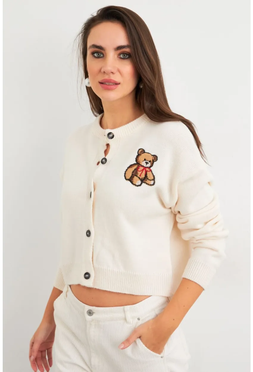 Kadın Ekru Ayıcıklı Hırka TEM99