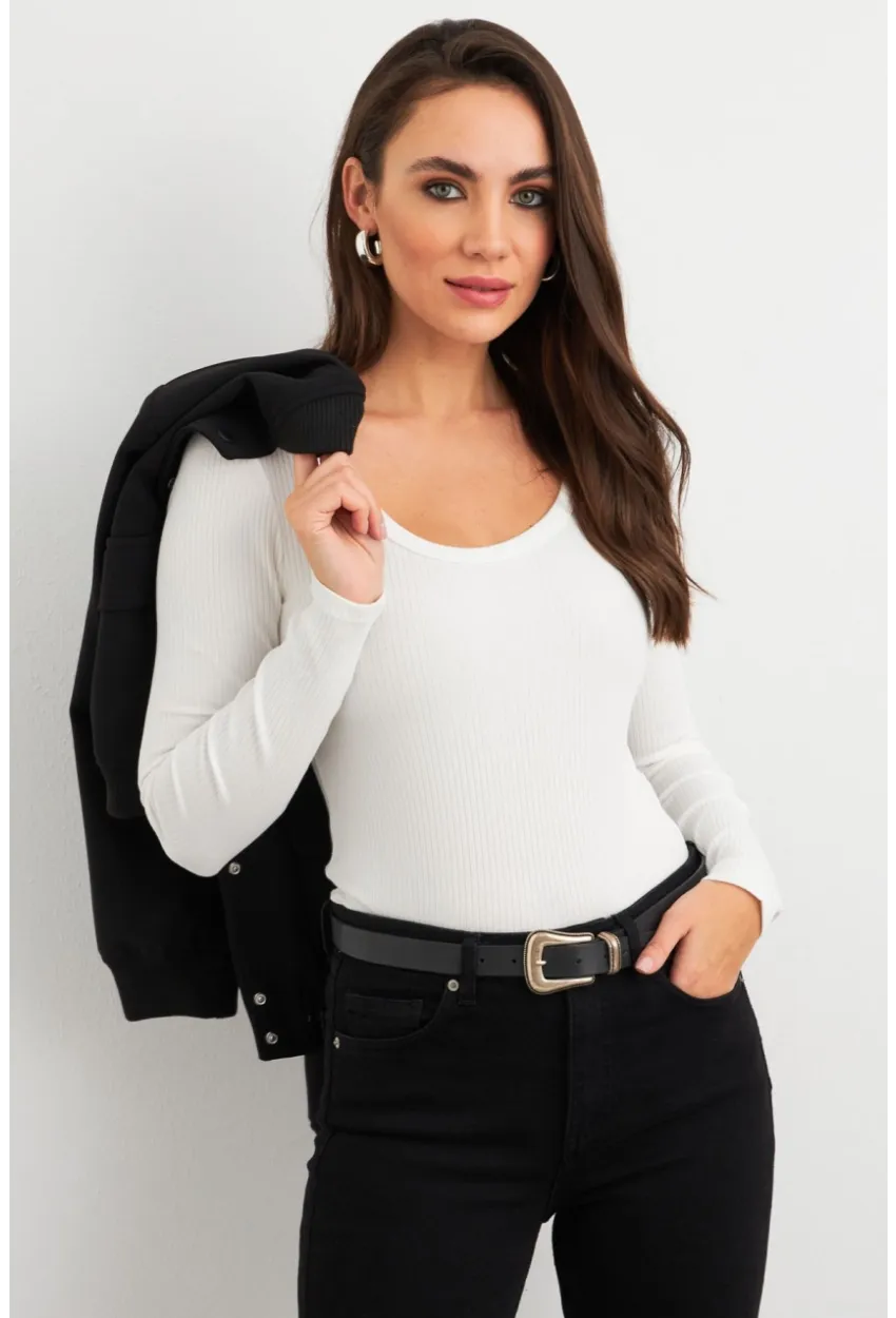 Kadın Ekru Basic Bluz AYD402