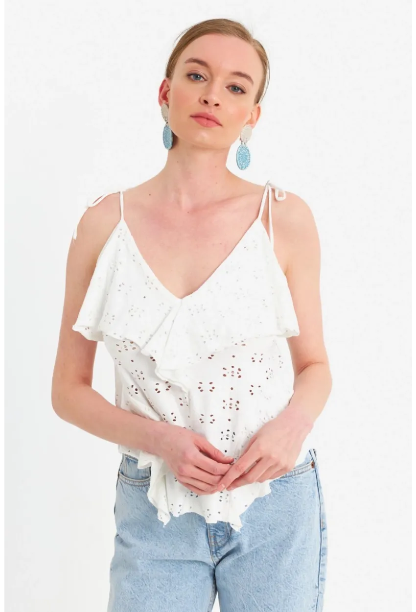 Kadın Ekru Brode Bluz SE14