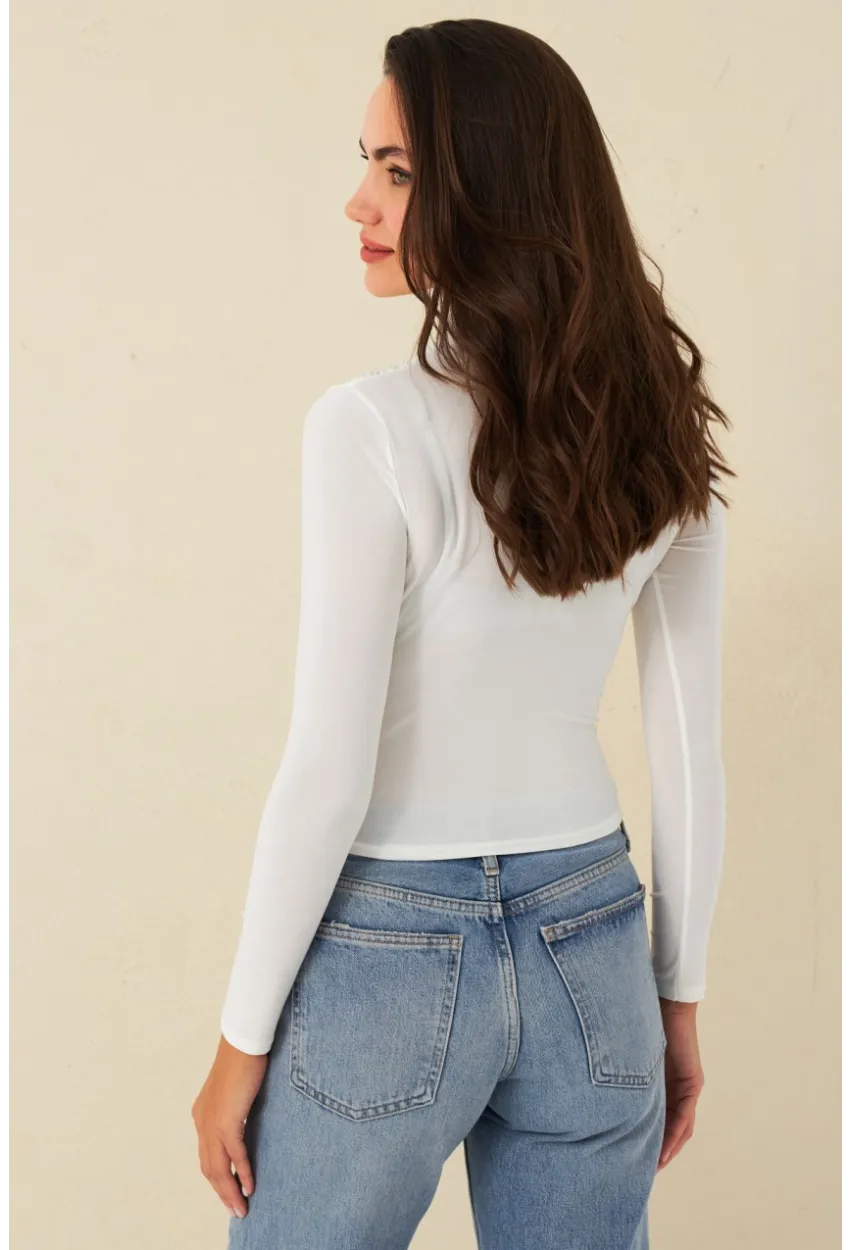 Kadın Ekru Büzgülü Bluz ELT3568