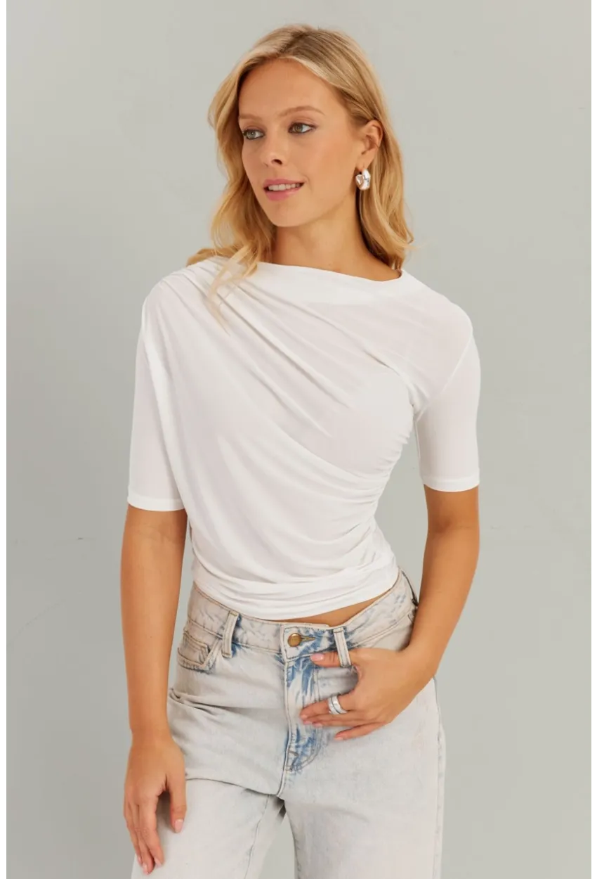 Kadın Ekru Büzgülü Bluz YZ623