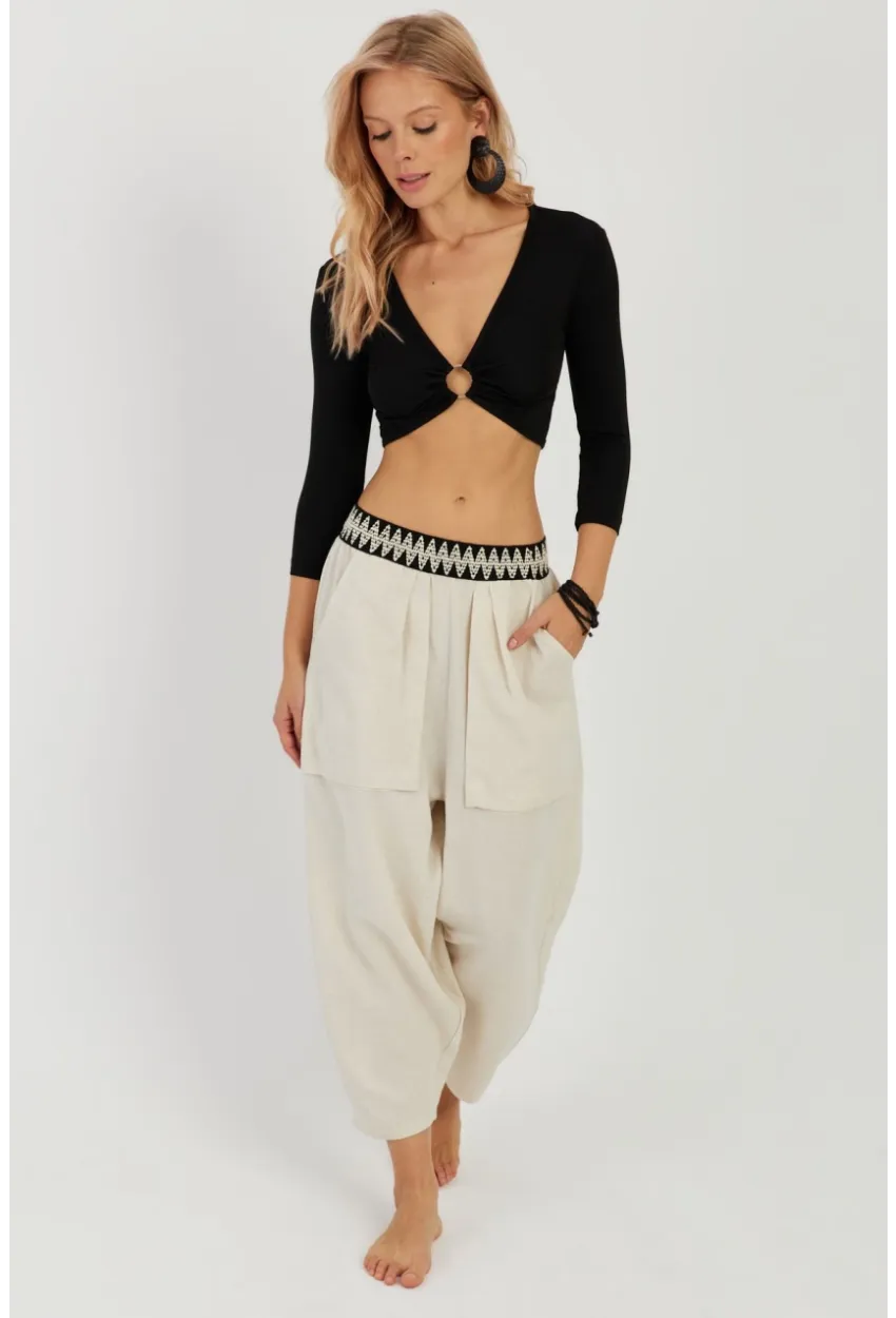 Kadın Ekru Cepli Şalvar Pantolon ÖM1203