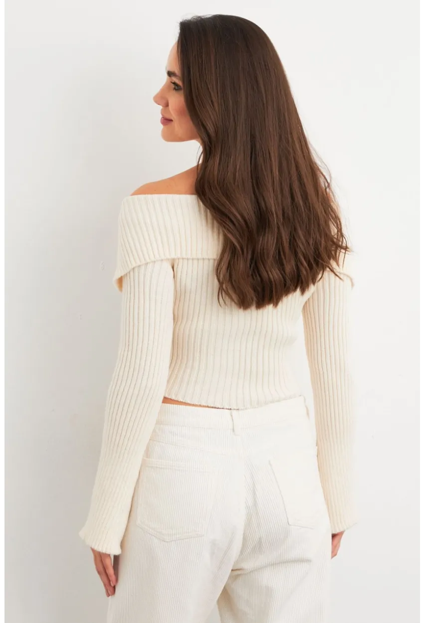Kadın Ekru Devrik Yaka Kısa Hırka TEM103
