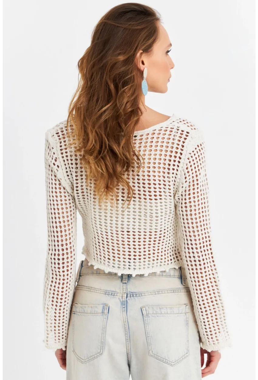 Kadın Ekru File Hırka DS201-90