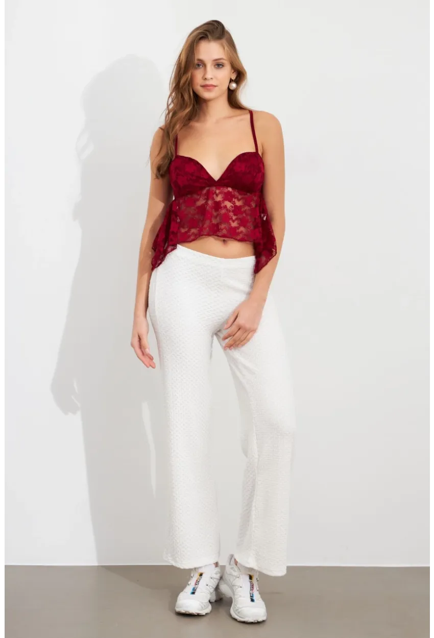 Kadın Ekru Gofre Pantolon ZH326