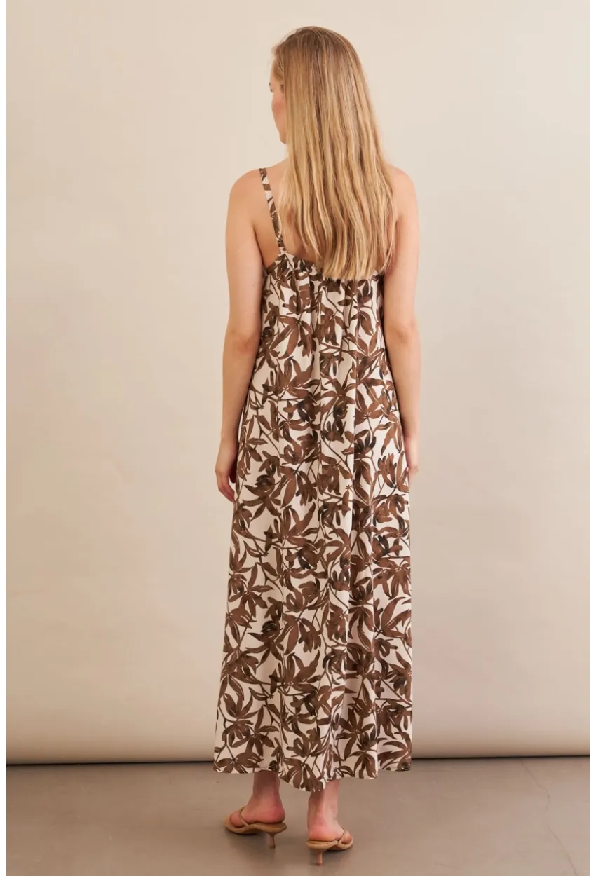 Kadın Ekru-Kahve Boyun Bağlamalı Midi Elbise AN6005