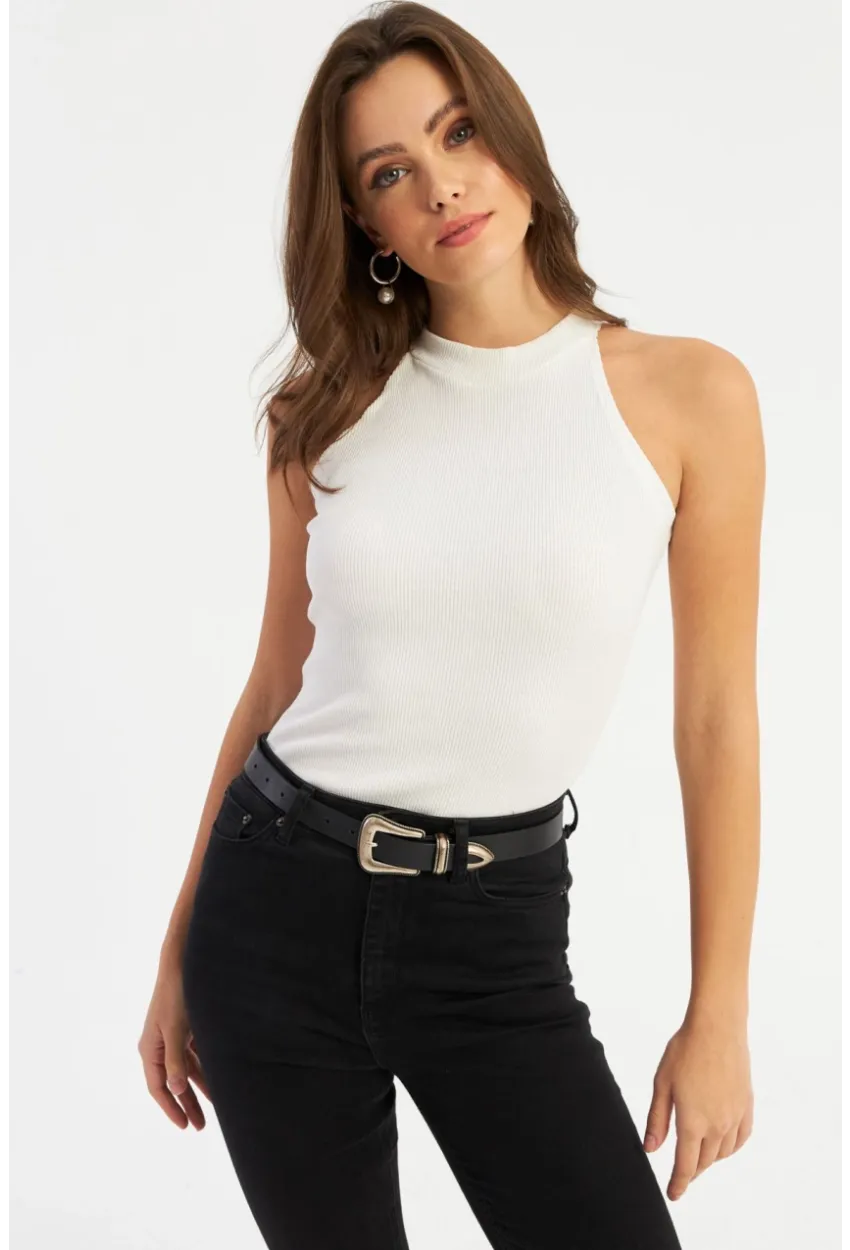 Kadın Ekru Kaşkorse Kolsuz Bluz Yİ1566