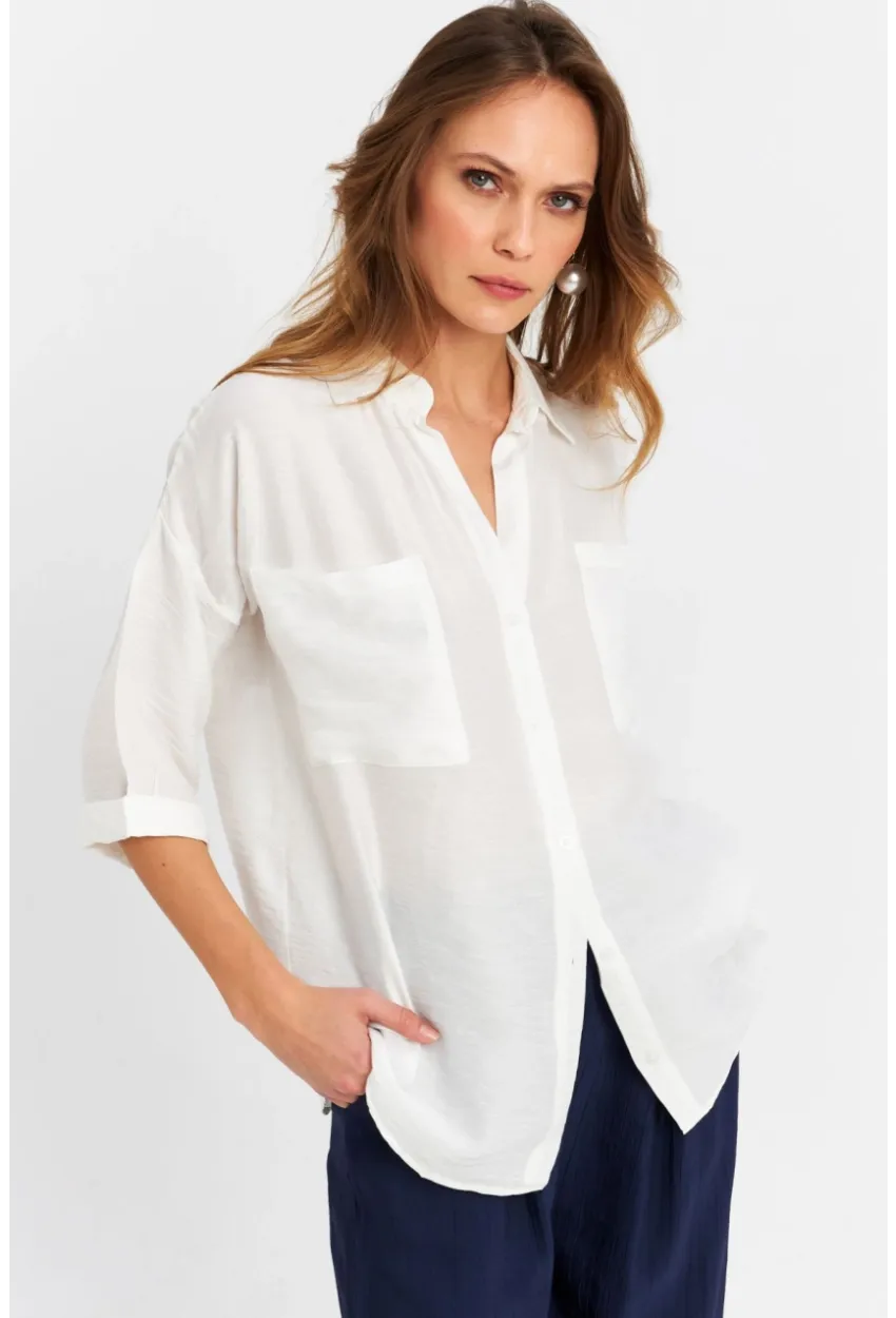 Kadın Ekru Keten Gömlek MELT170