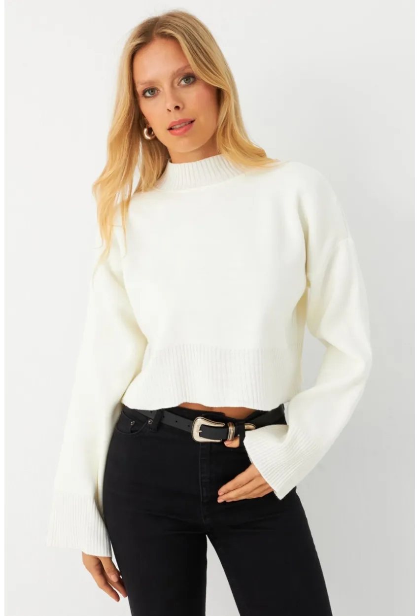 Kadın Ekru Kısa Kazak MYİL559