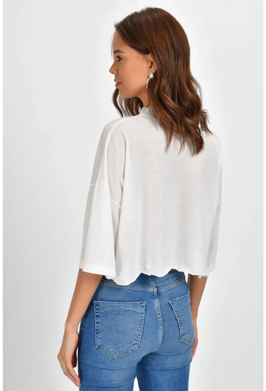 Kadın Ekru Kısa Salaş Bluz BE1000