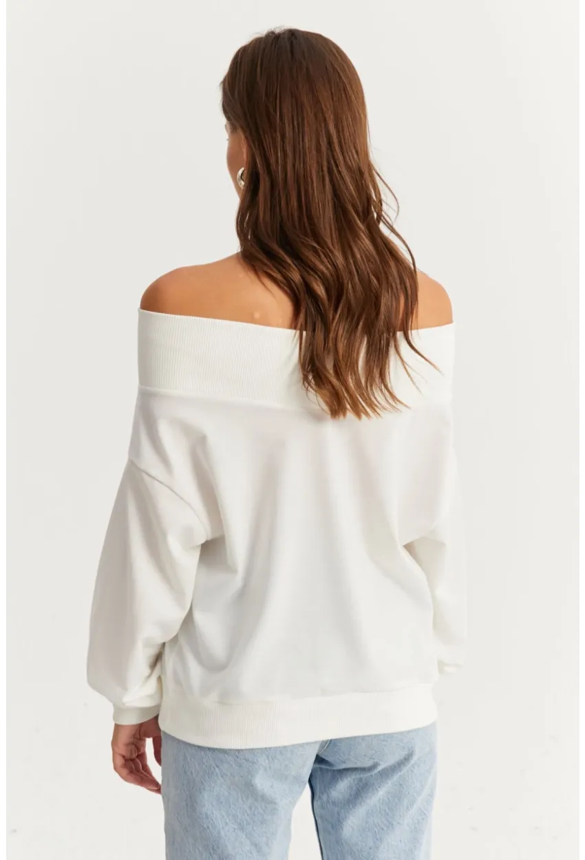 Kadın Ekru Kısa Sweatshirt TF16