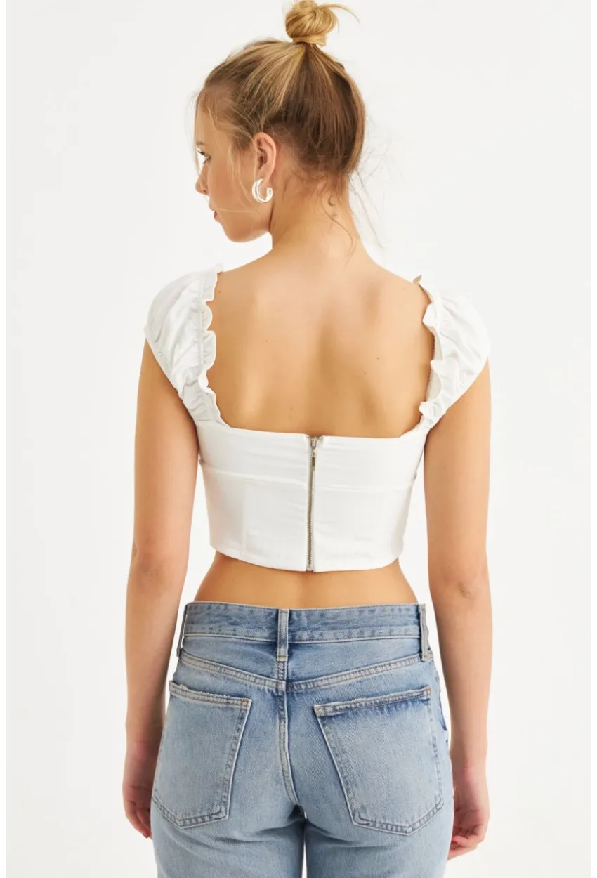 Kadın Ekru Kuş Gözlü Crop Bluz YEL221128