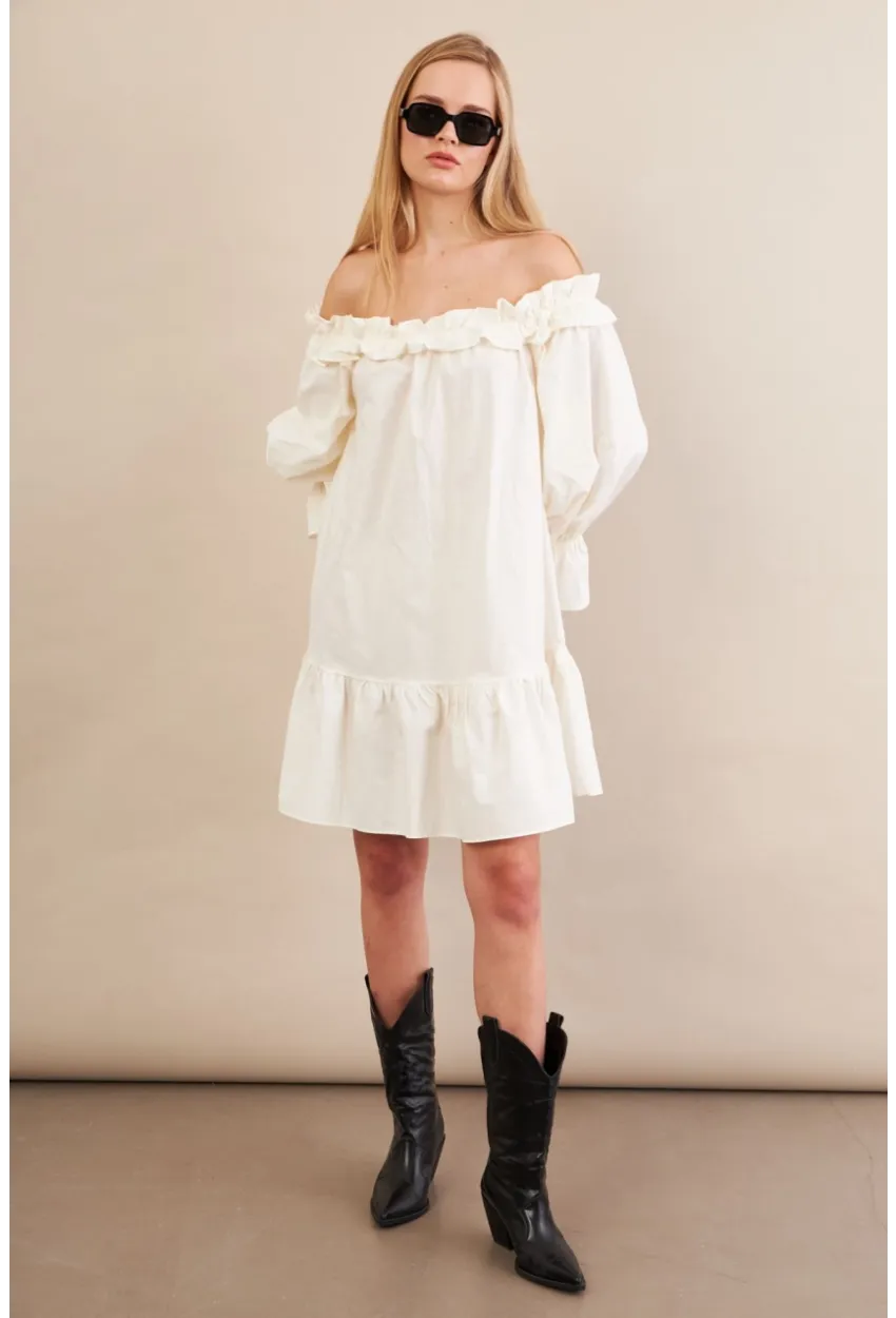 Kadın Ekru Madonna Yaka Midi Elbise PSG1012