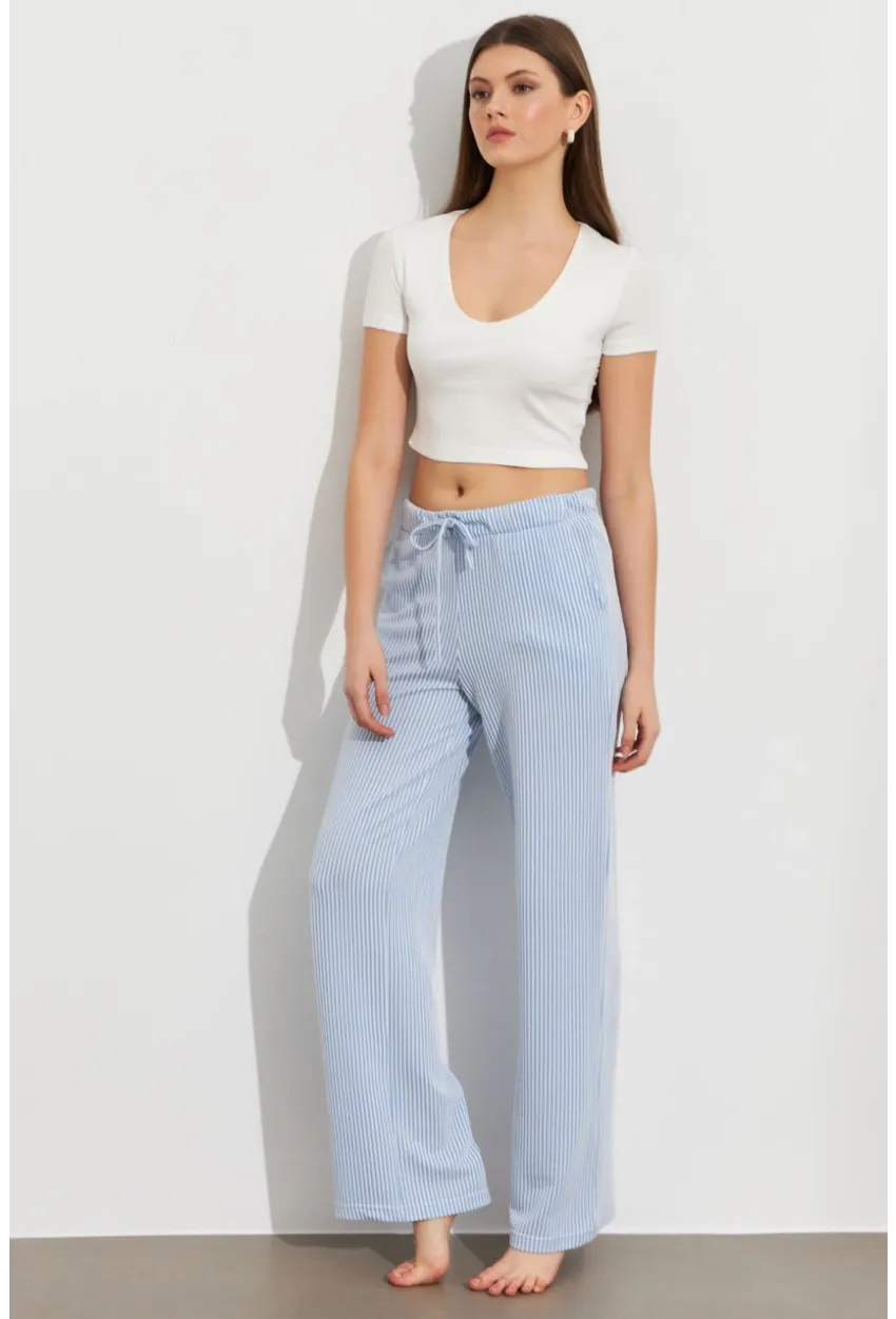 Kadın Ekru-Mavi Çizgili Eşofman Altı ATS80146