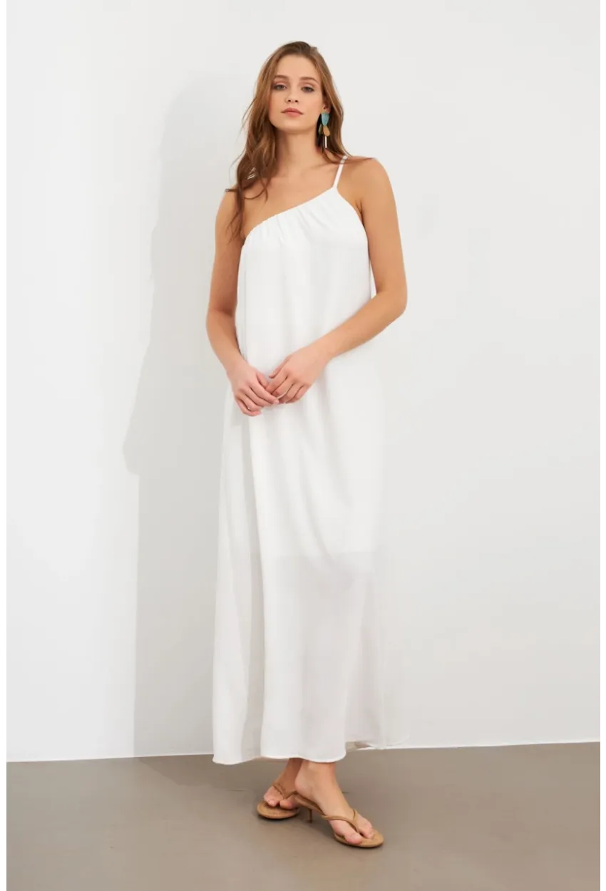 Kadın Ekru Tek Omuz Maxi Elbise İRE1012