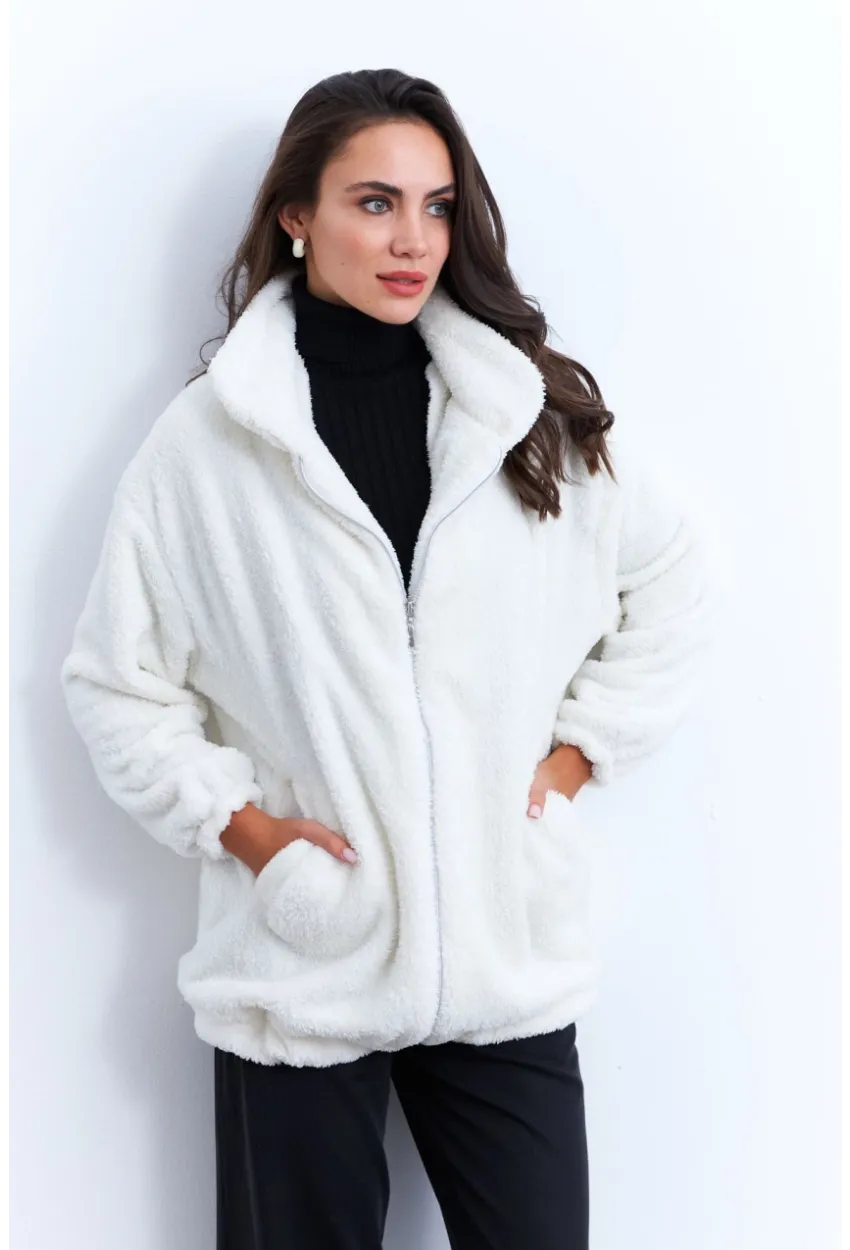 Kadın Ekru Peluş Mont LYT58