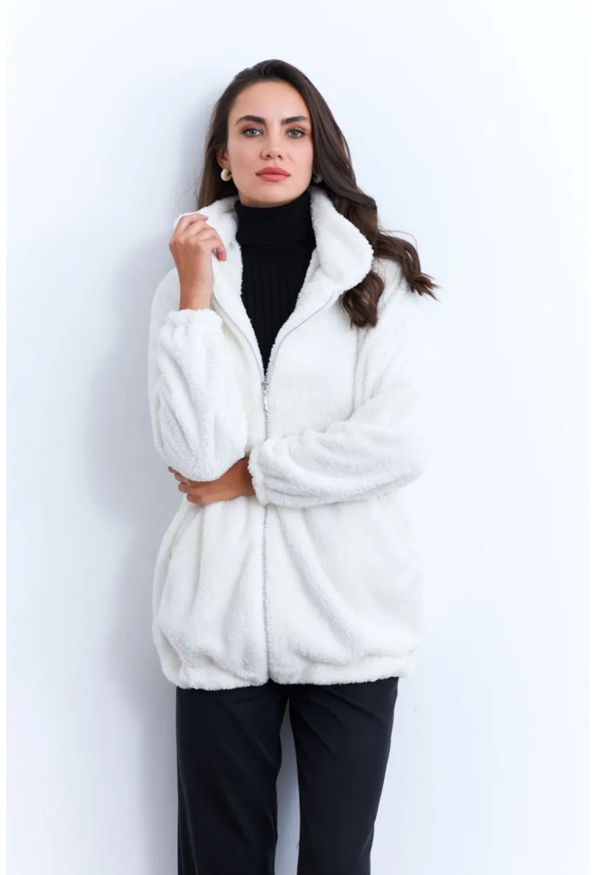 Kadın Ekru Peluş Mont LYT58